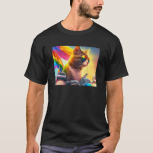 Cool Rainbow Cat LGBT Sunglasses Bisexual Funny Ki T-Shirt