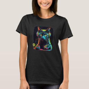 Cool rainbow coloured cat dj wearing headphones, p T-Shirt