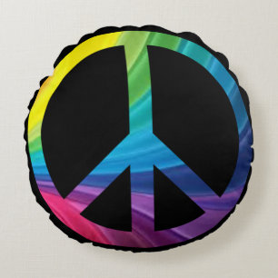 Cool Rainbow Colours Peace On Black Round Pillow