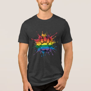 Cool Rainbow colours splatter Bear Claw Bear pride Tri-Blend Shirt