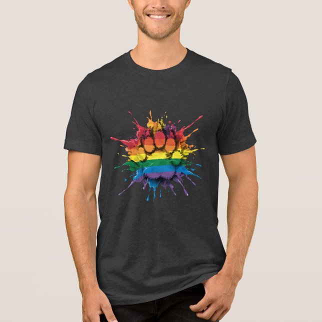 Cool Rainbow colours splatter Bear Claw Bear pride Tri-Blend Shirt (Front)
