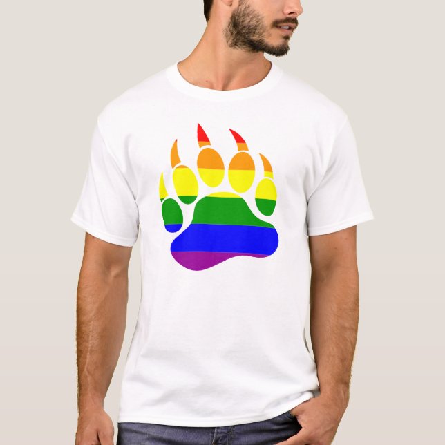 Cool Rainbow Flag Gay Bear Paw T-Shirt (Front)