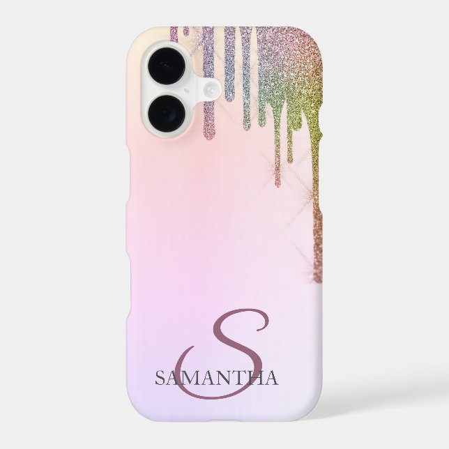 Cool Rainbow Glitter Drips Ombre  (Back)