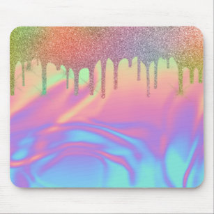 Cool Rainbow Glitter Drips Ombre Holographic Mouse Pad