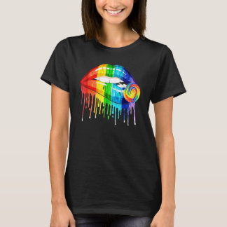 Cool Rainbow Lips Biting Candy  Lgbt Les Gay Pride T-Shirt