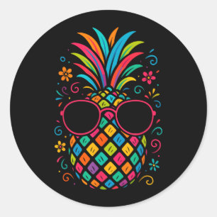 Cool Rainbow Pineapple with Sunglasses Summer Classic Round Sticker