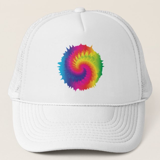Cool Rainbow Tie Dye Trucker Hat (Front)