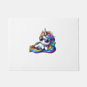 Cool Rainbow Unicorn with Sunglasses Relaxing Long Doormat