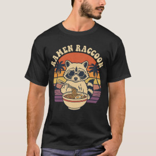 Cool Ramen Raccoon - Retro Vintage Sunset Noodles T-Shirt
