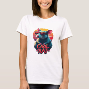 Cool Rat with Sunglasses Retro Sunset Design T-Shirt
