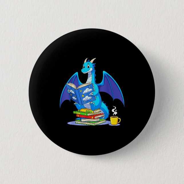Cool Reading Books Dragon Book Lover Bookworm Men  2 Inch Round Button (Front)