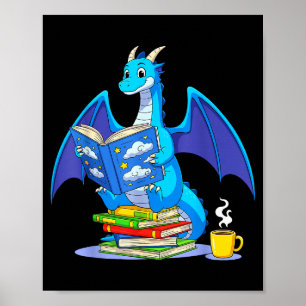 Cool Reading Books Dragon Book Lover Bookworm Men Poster