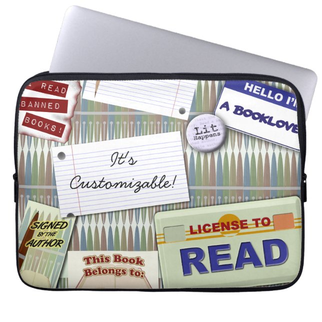 Cool Reading Collage Bookworm Design Laptop Sleeve (Front)