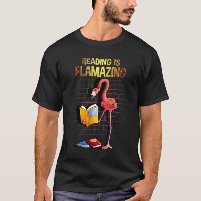 Cool Reading Is Flamazing Funny Flamingo Book Read T-Shirt (Front)