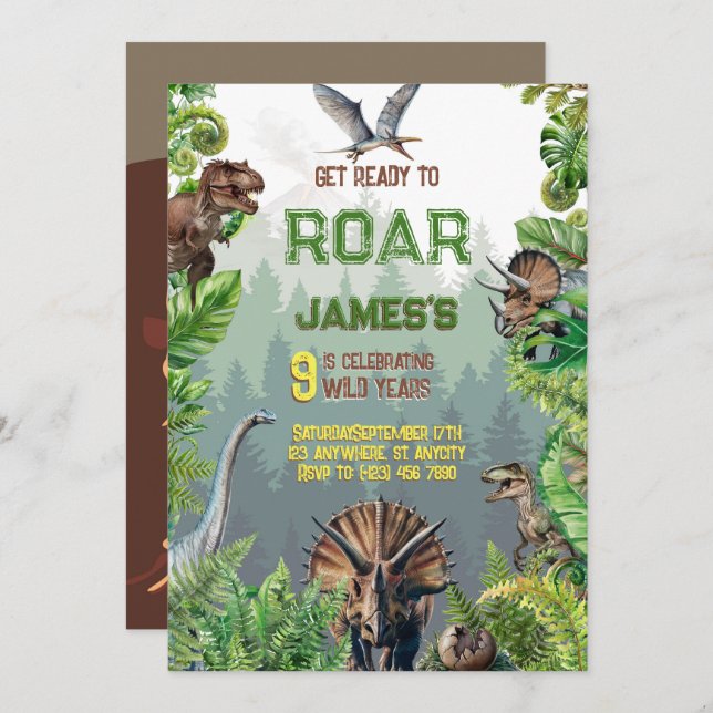 Cool Realistic Dinosaur Birthday Invitation (Front/Back)