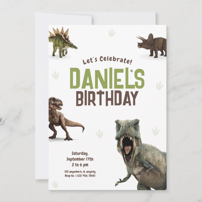Cool Realistic Dinosaur Birthday Invitation (Front)