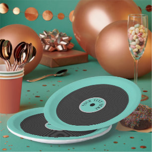 cool record add text music party paper plate