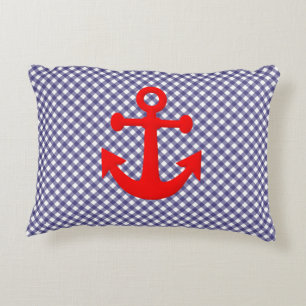Cool Red Anchor on Chequered gingham Pattern Accent Pillow