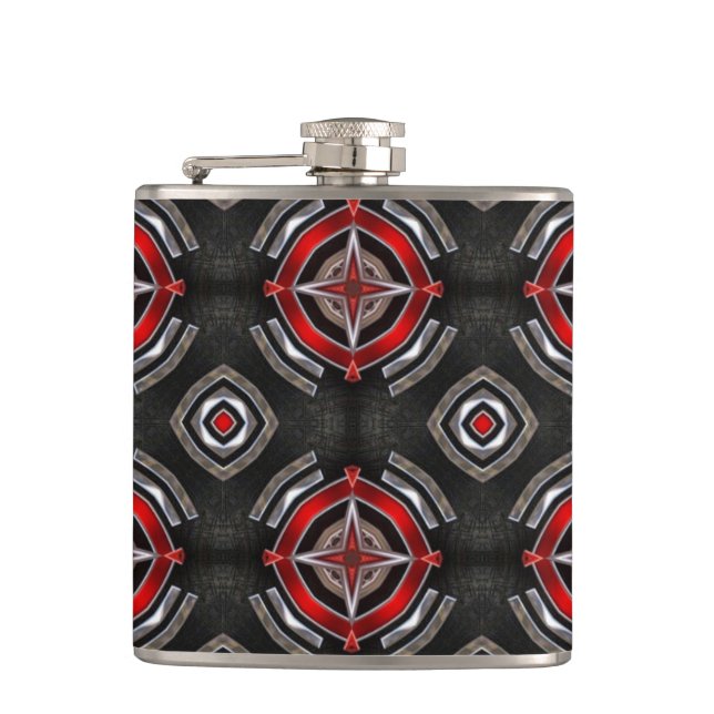 Cool Red and Black Geometric Pattern Hip Flask (Front)