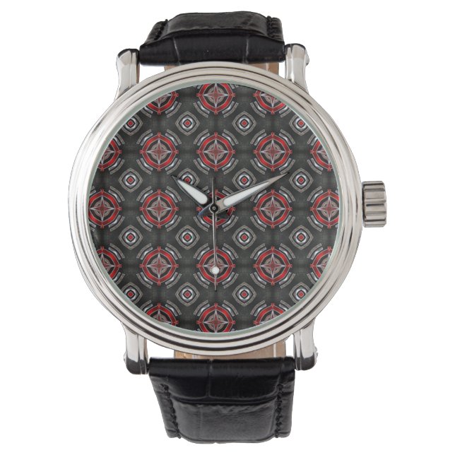Cool Red and Black Geometric Pattern Watch (Front)