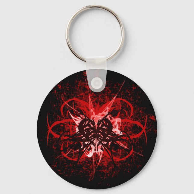 Cool Red and Black Tribal Heart Symbol Design Keychain (Front)