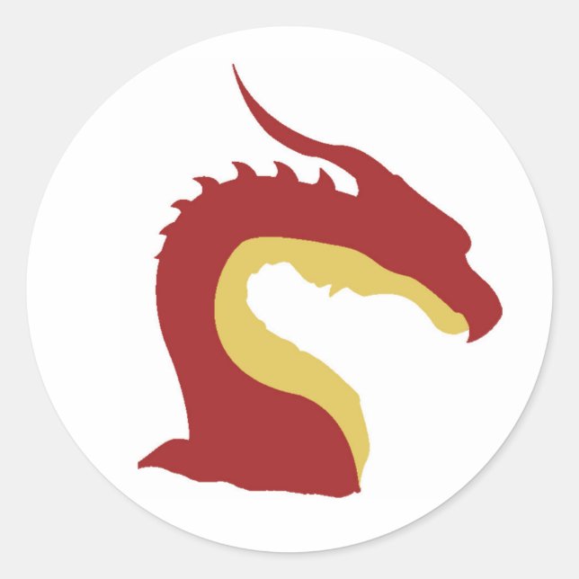 Cool Red and Yellow Simple Fantasy dragon emblem Classic Round Sticker (Front)