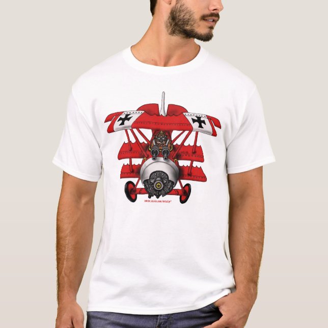Cool red baron plane t-shirt design (Front)