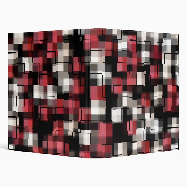 COOL Red Black White Abstract Plaid 3 Ring Binder (Background)