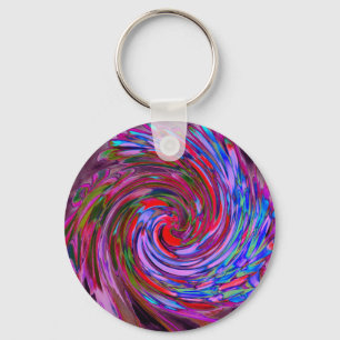 Cool Red, Blue and Pink Abstract Floral Swirl Keychain