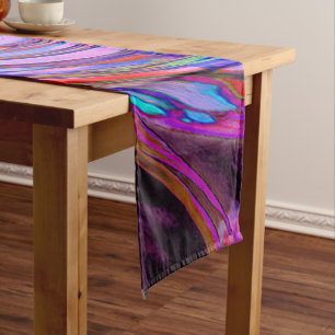 Cool Red, Blue and Pink Abstract Floral Swirl Medium Table Runner