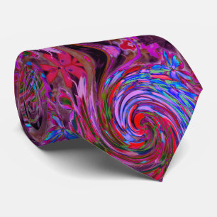 Cool Red, Blue and Pink Abstract Floral Swirl Tie