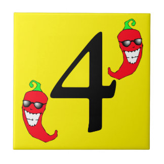 Cool Red Chili Pepper Hot Number 4 four tile