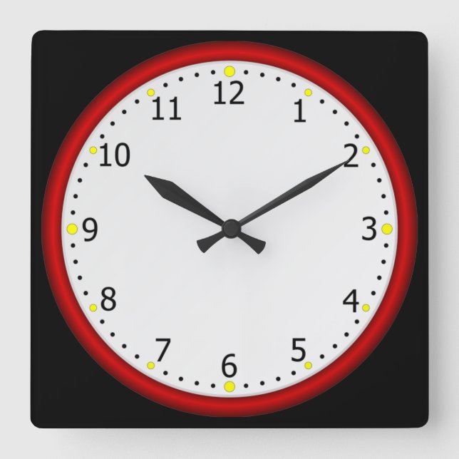 Cool Red Framed Colourful Square Wall Clock (Front)