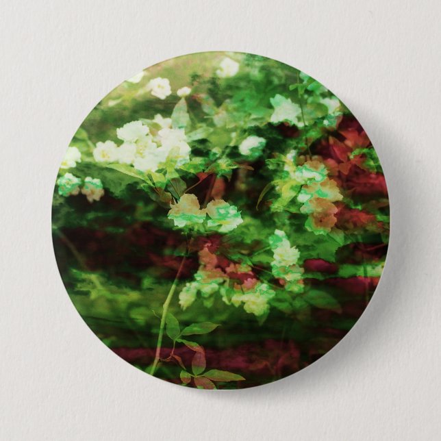 Cool red green flower art pattern. Nature concept 3 Inch Round Button (Front)