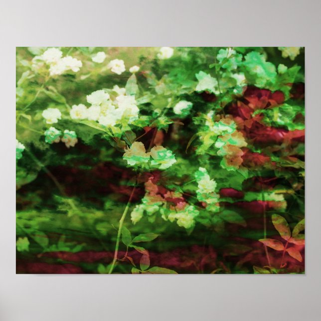 Cool red green flower art pattern. Nature concept Poster (Front)
