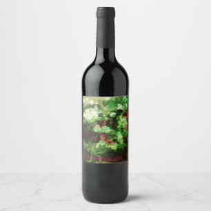 Cool red green flower art pattern. Nature concept Wine Label