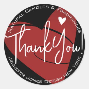 Cool Red Heart Calligraphy Black Thank You Label