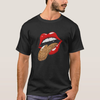 Cool Red Lips Leopard Tongue Gift Trendy Animal Pr T-Shirt