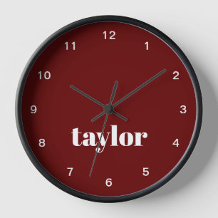 Cool Red Modern Minimalist Trendy Personalized Clock
