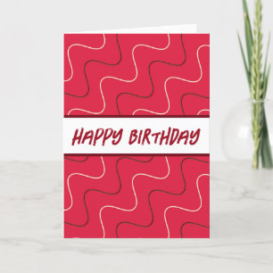 Cool Red modern Style Lines Birthday Card