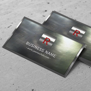 Cool Red Monogram Metal Steel Business Card