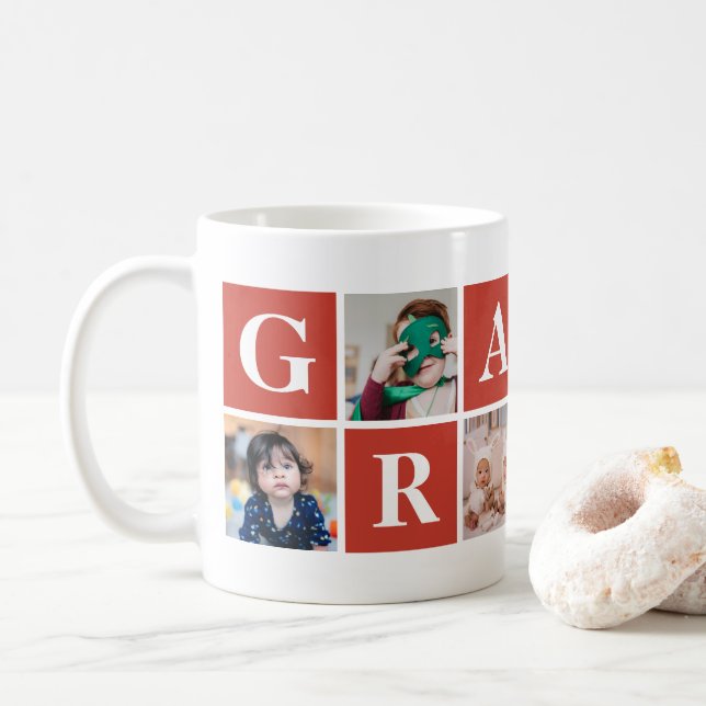 Cool Red Photo Collage Granny Mugs (With Donut)
