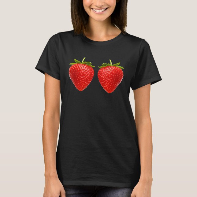 Cool Red Strawberry Illustration Novelty Graphic D T-Shirt (Front)