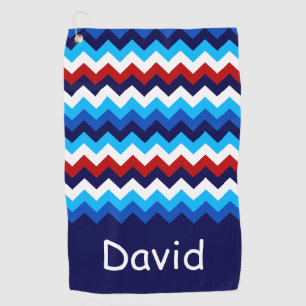 Cool Red White Blue Chevrons Monogram Golf Towel