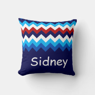 Cool Red White Blue Chevrons Monogram Throw Pillow