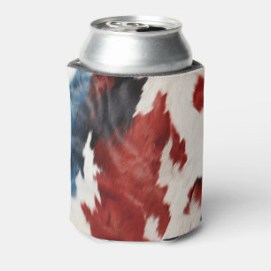 Cool Red White Blue Cow Print Can Cooler