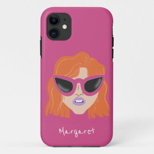 Cool Redhead with Glasses Pink Custom Name iPhone 11 Case