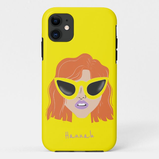 Cool Redhead with Glasses Yellow Custom Name Case-Mate iPhone Case (Back)