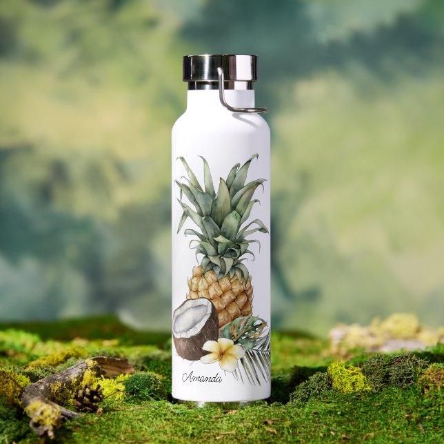 Cool Refreshing Tropical Pineapple with Name Water Bottle (Outdoor)