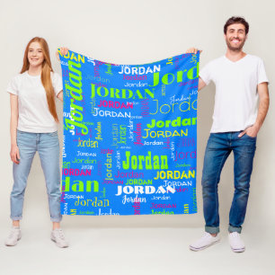 Cool Repeating Name Bright Colours Bright Blue Fleece Blanket